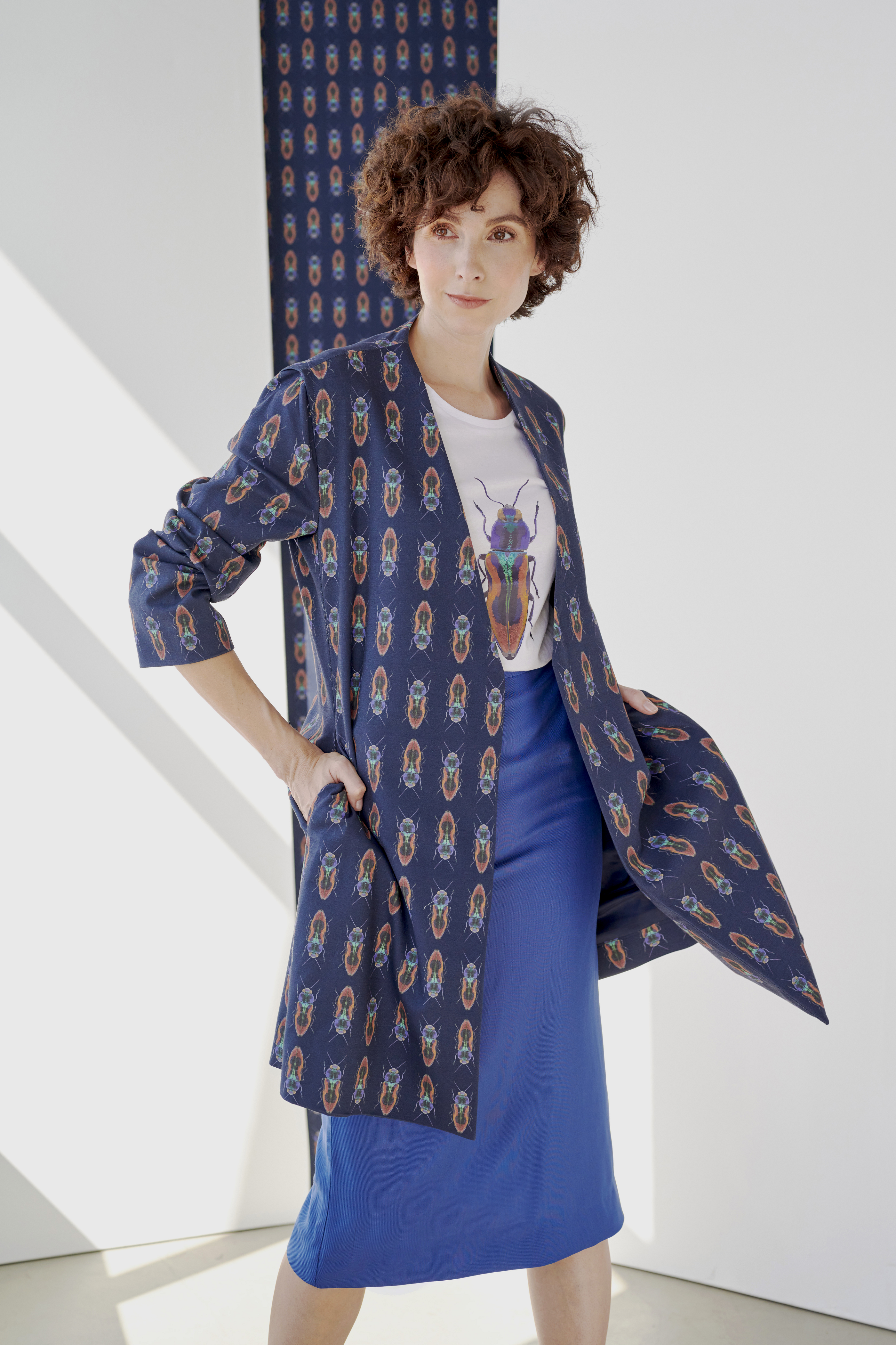 Yuna Miray Longblazer Mantel mit farbenfrohem Print "Coat"