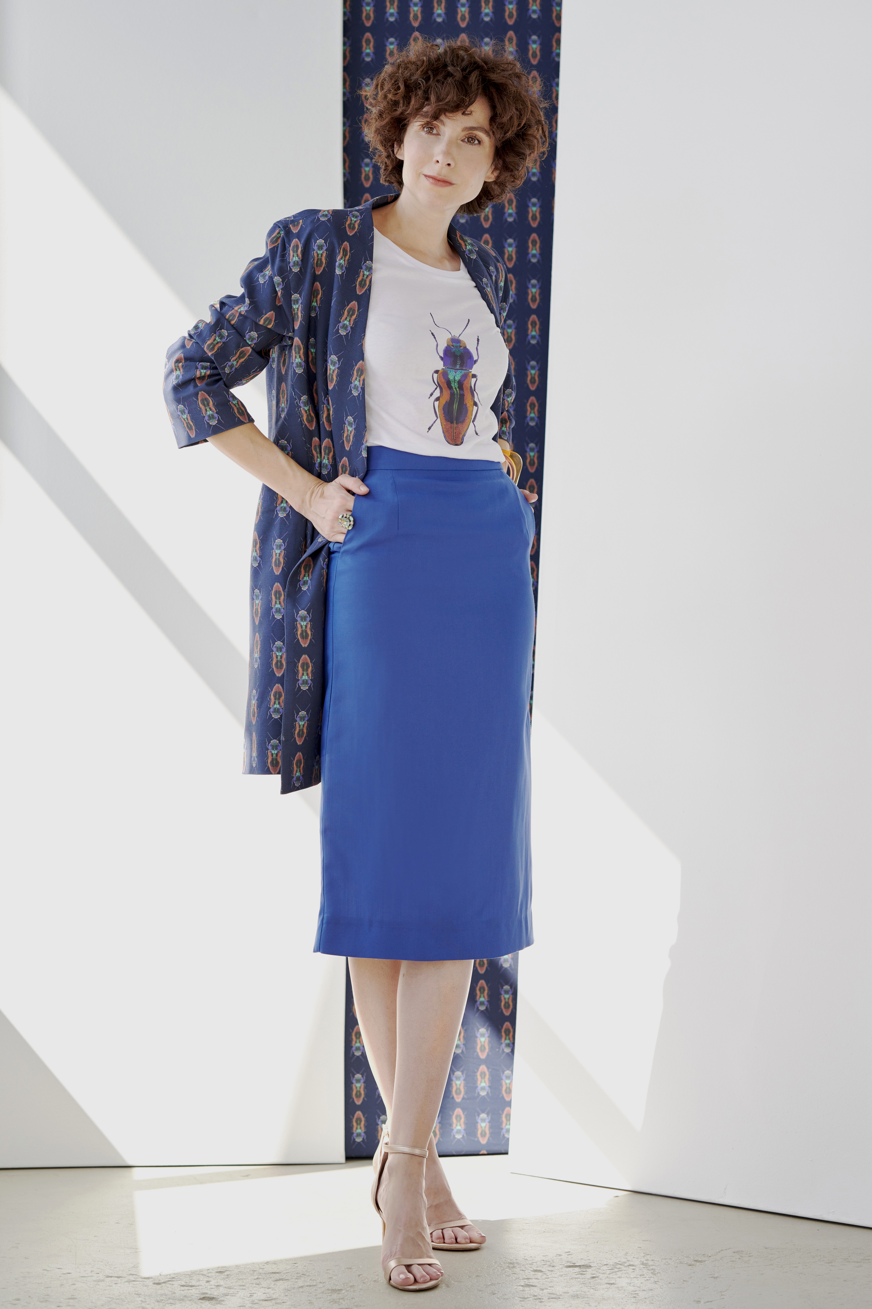 Yuna Miray Longblazer Mantel mit farbenfrohem Print "Coat"